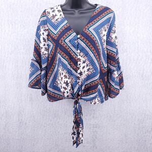 Altar'd State Top Women's S Multi Button-Up Front Tie 3/4 Bell Sleeves Boho